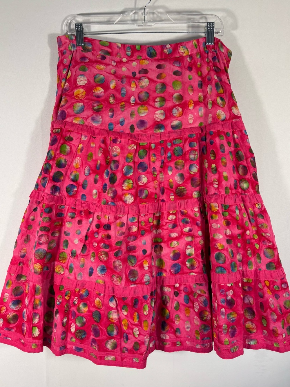DIMRI Pink Batik Polka Dot Tiered Cotton Skirt Boho Art Teacher Large